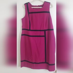 Nine West Retro 90's Fuchsia and Black Geometric Midi Dress 16w